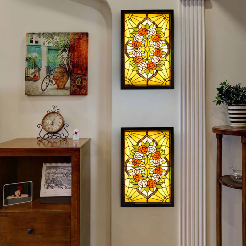 Tiffany Rose Pattern Mural Design LED Wall Sconce Lamp
