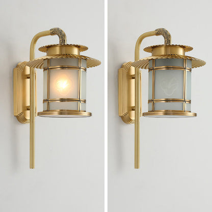 Chinese Copper Lantern Design 1-Light Wall Sconce Lamp