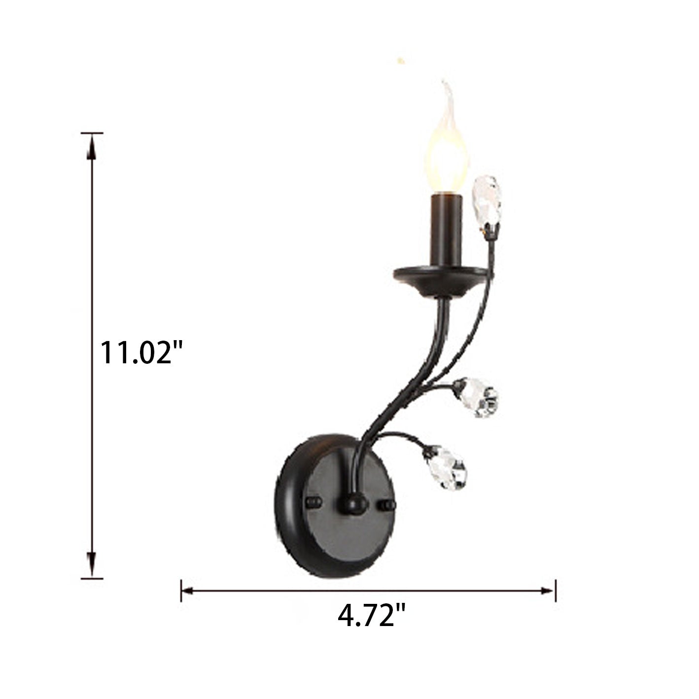 European Wrought Iron Crystal 1-Light Wall Sconce Lamp