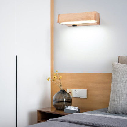 Log Wooden Rectangular Rotatable LED Wall Sconce Lamp