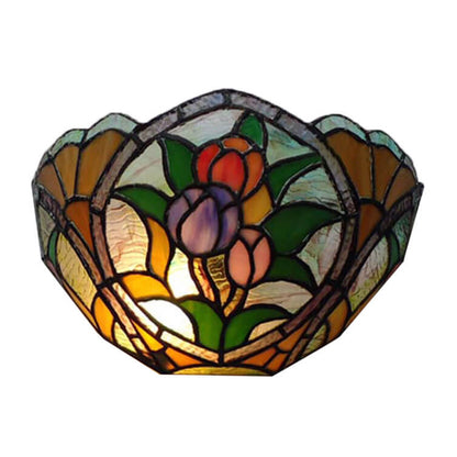 Tiffany Flower Stained Glass Bowl 1-Light Wall Sconce Lamp