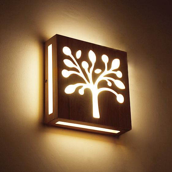 Solid Wood Happy Tree & Antler Pattern LED Wall Sconce Lamp