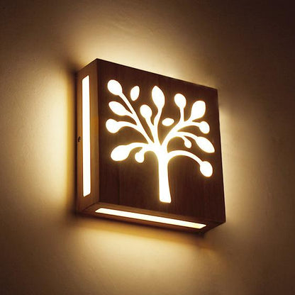 Solid Wood Happy Tree & Antler Pattern LED Wall Sconce Lamp