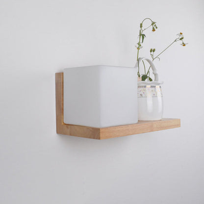 Creative Rubberwood Glass Square 1-Light Wall Sconce Lamp
