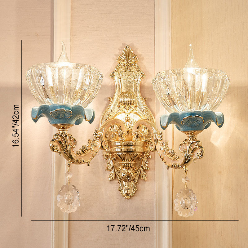 Flower Petal Zinc Alloy Crystal Glass 1/2 Wall Sconce Lamp