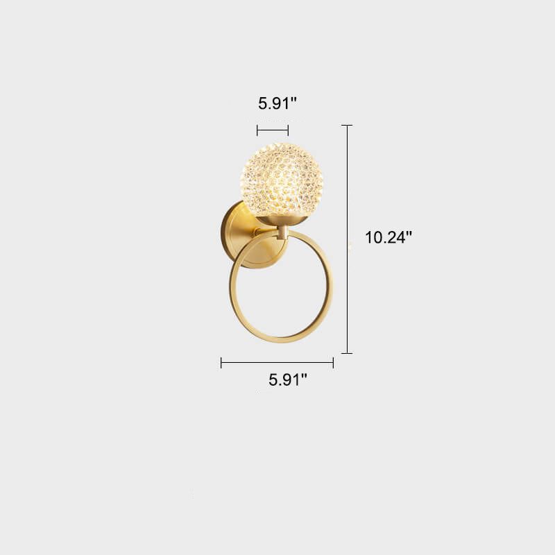 Luxury Crystal Brass Hanging Ring 1-Light Wall Sconce Lamp