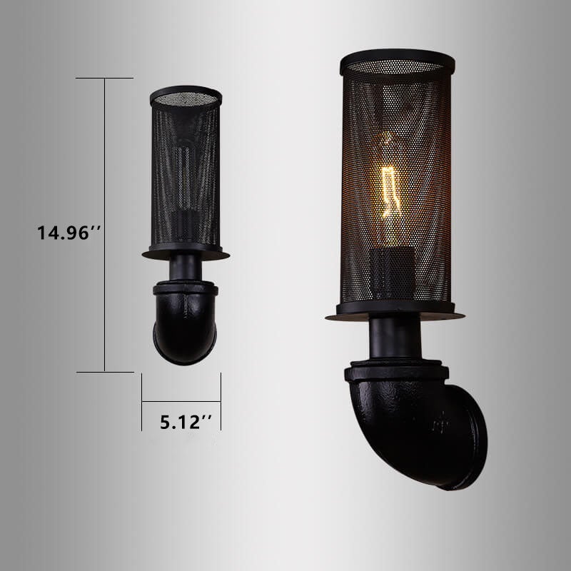 Vintage Cylinder Pipe Metal Mesh 1-Light Wall Sconce Lamp
