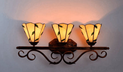 Tiffany Leaf Stained Glass 3-Light Wall Sconce Lamp