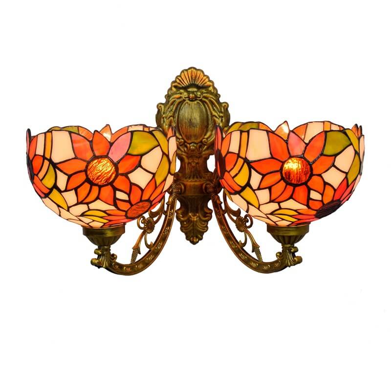 Tiffany Sunflower Stained Glass 2-Light Wall Sconce Lamp