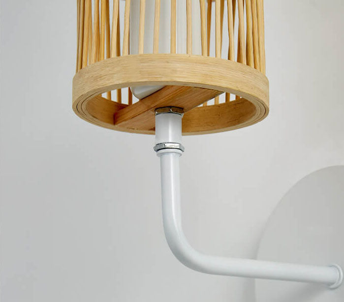 Modern Bamboo Weaving Cylindrical 1-Light Wall Sconce Lamp