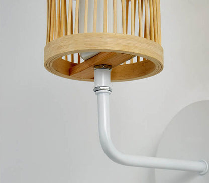 Modern Bamboo Weaving Cylindrical 1-Light Wall Sconce Lamp