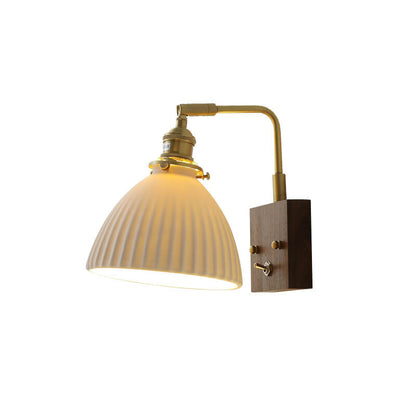 Vintage Walnut Ceramic Bell 1-Light Wall Sconce Lamp