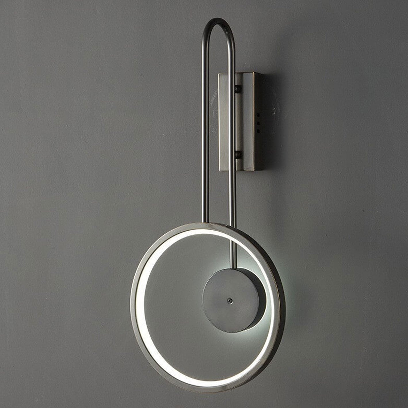Light Full Copper Circle Curved Arm LED Wall Sconce Lamp