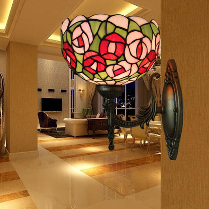 Tiffany Rose Stained Glass Bowl 1-Light Wall Sconce Lamp