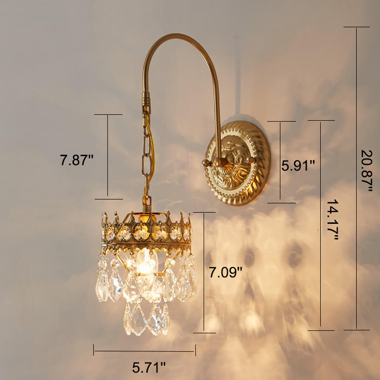 Vintage Luxury Crystal Crown 1-Light Wall Sconce Lamp