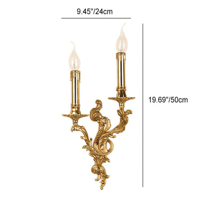 French Vintage Brass Candle 2/3 Light Wall Sconce Lamp