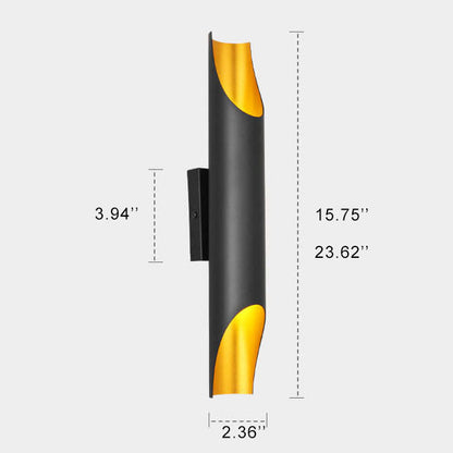 Cylindrical Aluminum Black Gold 2-Light Wall Sconce Lamp
