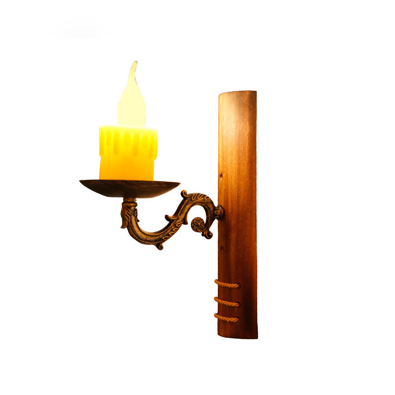 Vintage Candle Bamboo Woven 1-Light Wall Sconce Lamp