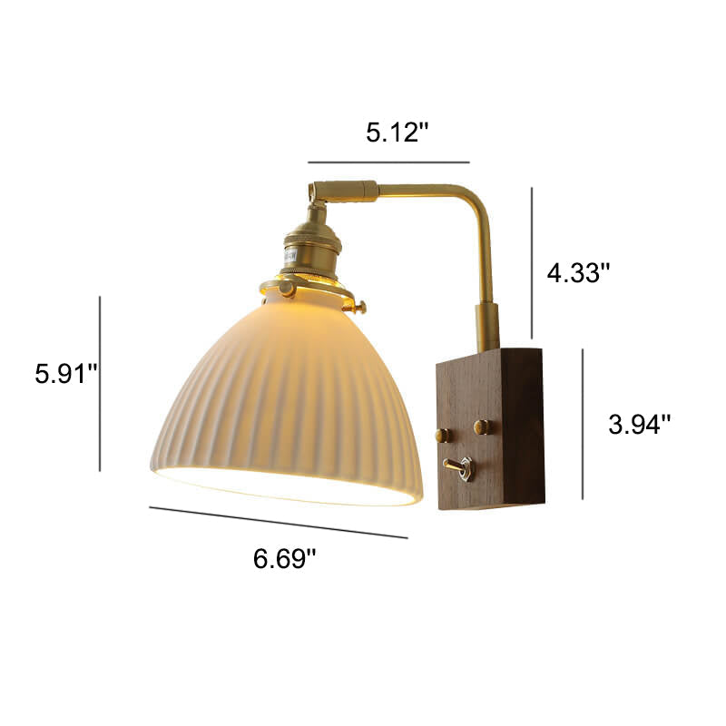 Vintage Walnut Ceramic Bell 1-Light Wall Sconce Lamp