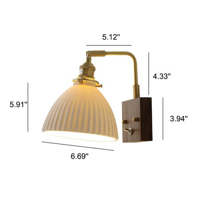 Vintage Walnut Ceramic Bell 1-Light Wall Sconce Lamp