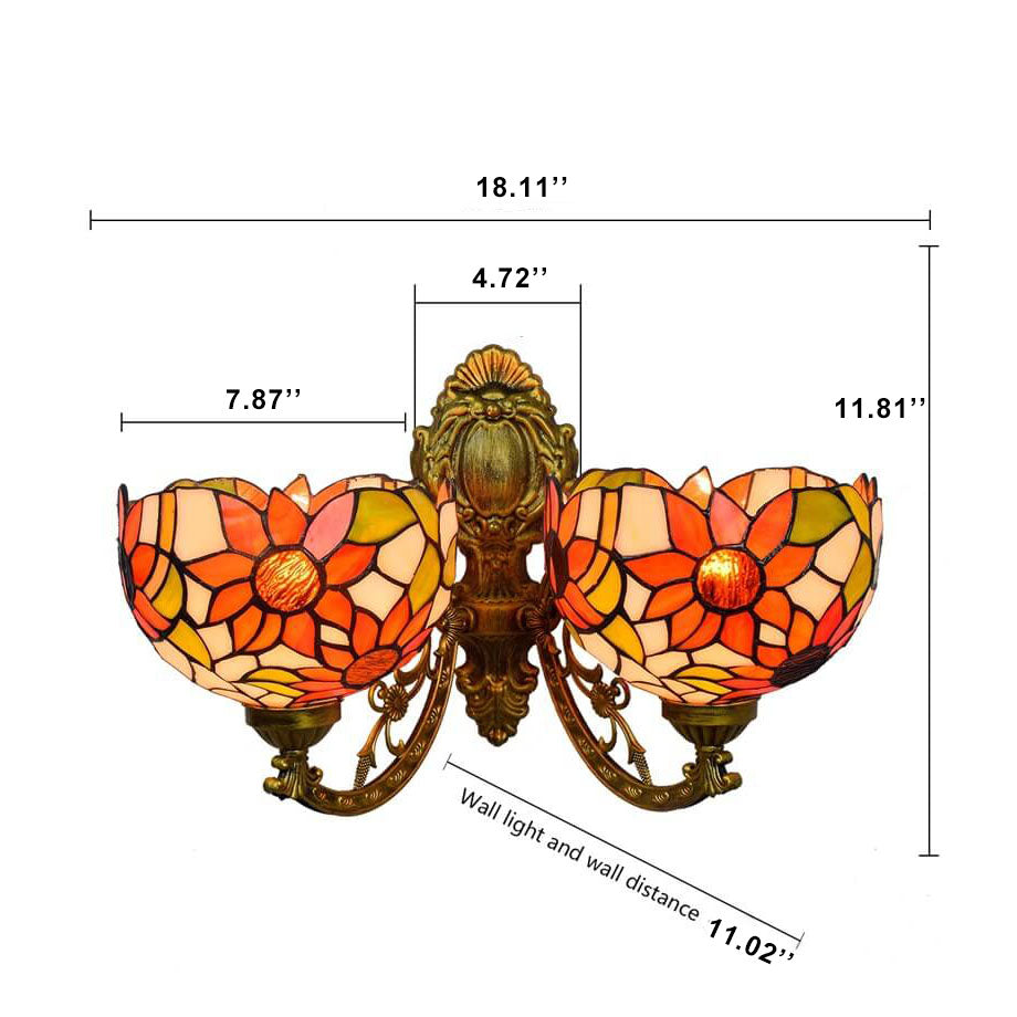 Tiffany Sunflower Stained Glass 2-Light Wall Sconce Lamp