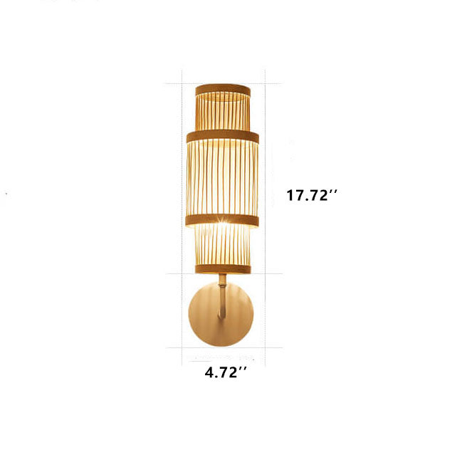 Modern Bamboo Weaving Cylindrical 1-Light Wall Sconce Lamp
