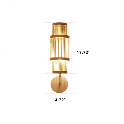 Modern Bamboo Weaving Cylindrical 1-Light Wall Sconce Lamp