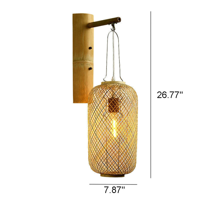 Bamboo Weaving Column Lantern 1-Light Wall Sconce Lamp
