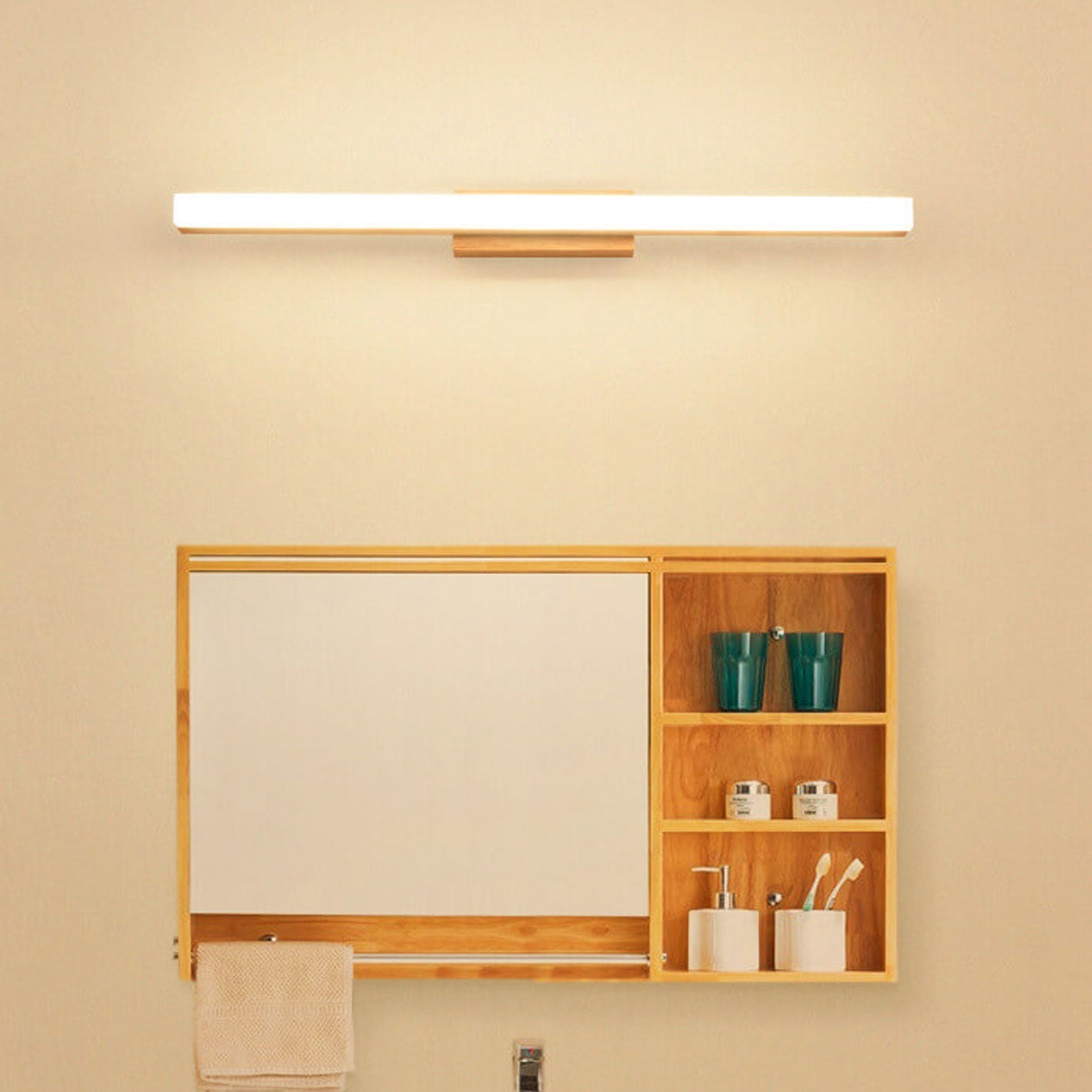 Nordic Minimalist Wooden Long Strip Vanity Light LED Wall Sconce Lamp