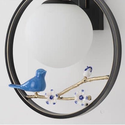 Chinese Ball Bird Tree Branch 1-Light Wall Sconce Lamp