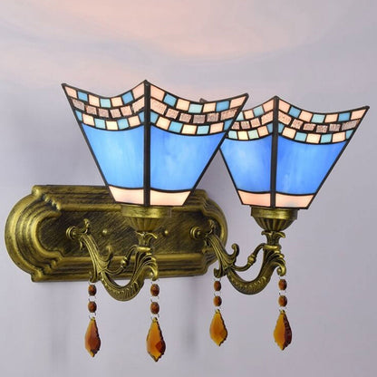 Tiffany Blue Glass Crystal 2-Light Wall Sconce Lamp