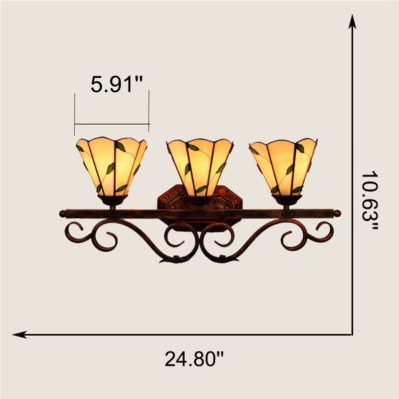 Tiffany Leaf Stained Glass 3-Light Wall Sconce Lamp