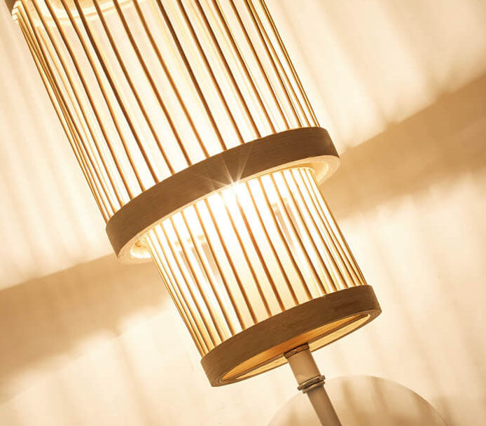 Modern Bamboo Weaving Cylindrical 1-Light Wall Sconce Lamp