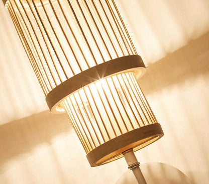 Modern Bamboo Weaving Cylindrical 1-Light Wall Sconce Lamp