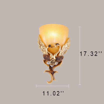 Swan Carving Flared Glass Resin 1-Light Wall Sconce Lamp