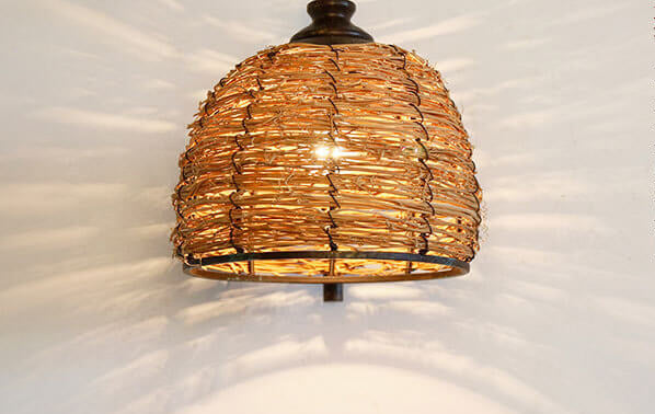 Vintage Rattan Weaving Dome Shade 1-Light Wall Sconce