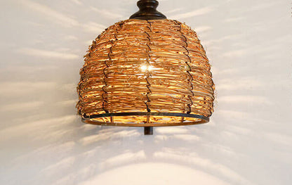 Vintage Rattan Weaving Dome Shade 1-Light Wall Sconce