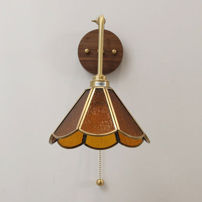 Japanese Brass Glass With Switch 1-Light Wall Sconce Lamp