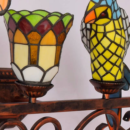 Tiffany European Parrot Decorative 3-Light Wall Sconce Lamp