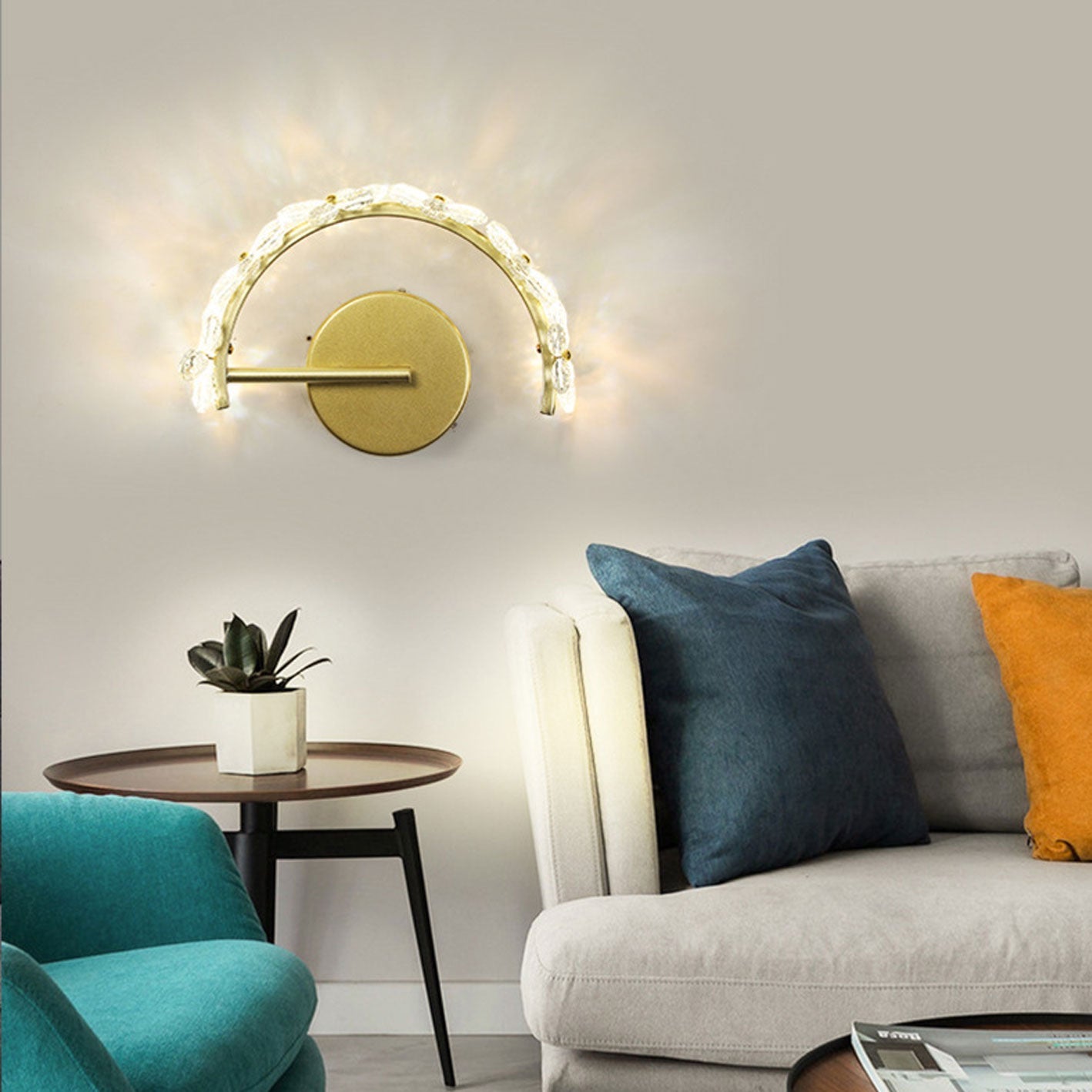 Nordic Gold Crystal Flower Half Circle LED Wall Sconce Lamp