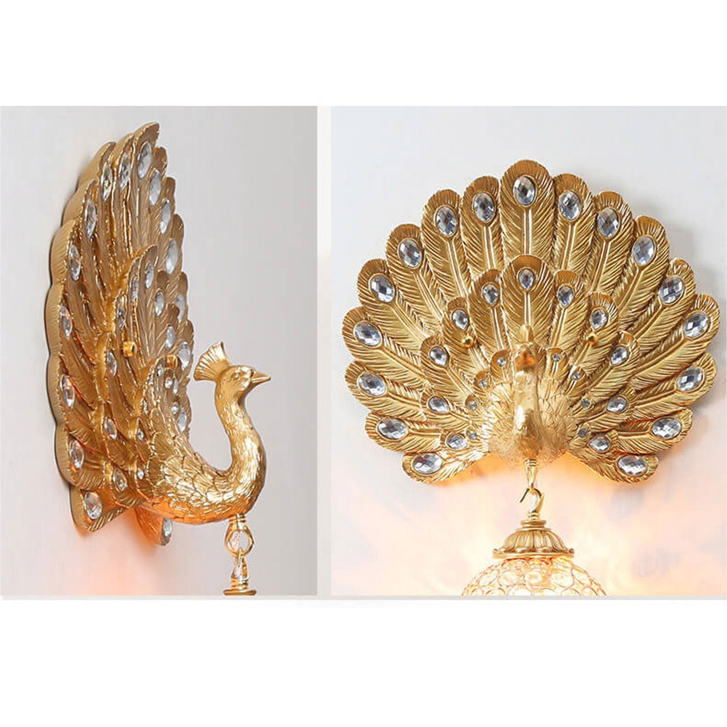 European Crystal Peacock Shape 1-Light Wall Sconce Lamp