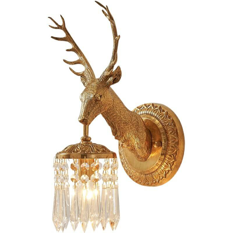 Luxury Deer Head Brass Crystal 1-Light Wall Sconce Lamp