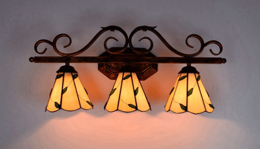 Tiffany Leaf Stained Glass 3-Light Wall Sconce Lamp