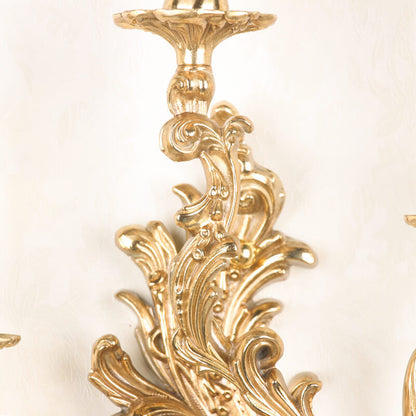 French Vintage Brass Candle 2/3 Light Wall Sconce Lamp