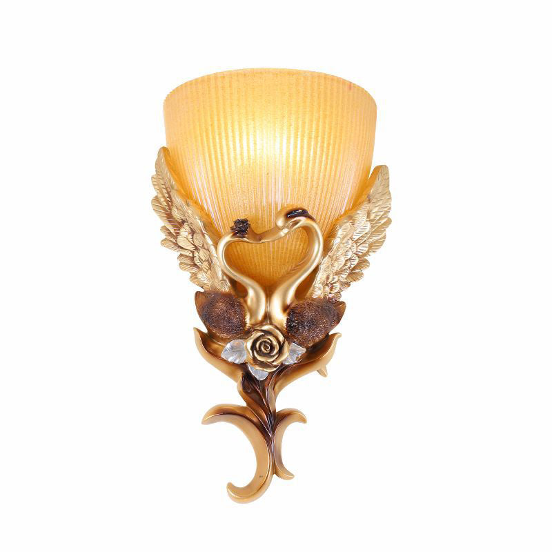 Swan Carving Flared Glass Resin 1-Light Wall Sconce Lamp