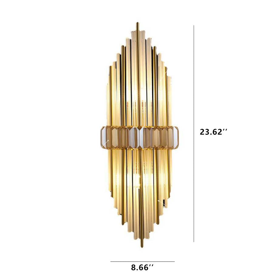 Modern Brass Crystal Tubular 2-Light Wall Sconce Lamp