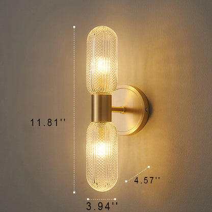 Diamond Textured Glass Brass 2-Light Wall Sconce Lamp