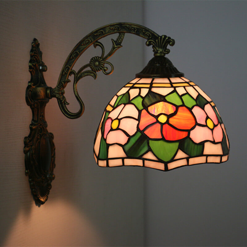 Tiffany Stained Glass Flower 1-Light Wall Sconce Lamp