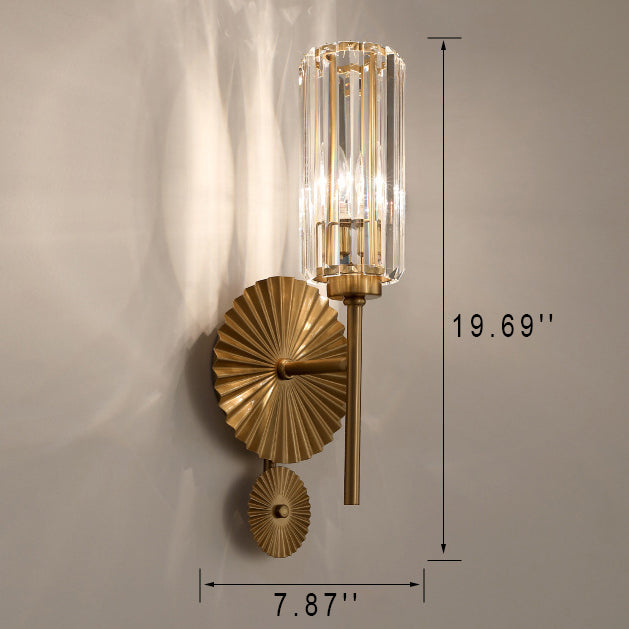 Luxury Crystal Column Round Base 1-Light Wall Sconce Lamp