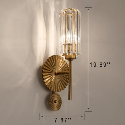 Luxury Crystal Column Round Base 1-Light Wall Sconce Lamp